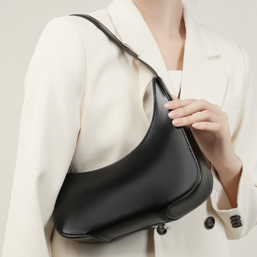 Women’s Genuine Leather Half Moon Baguette Bag | Effortless Everyday Elegance