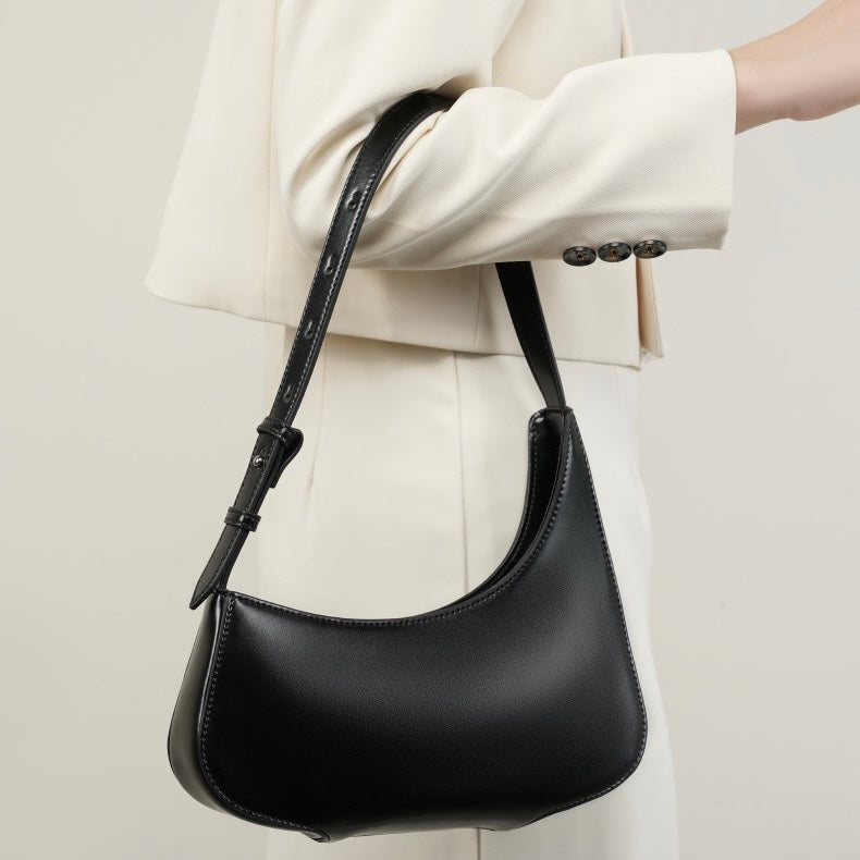 Women’s Genuine Leather Half Moon Baguette Bag | Effortless Everyday Elegance