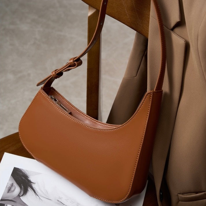 Women’s Genuine Leather Half Moon Baguette Bag | Effortless Everyday Elegance