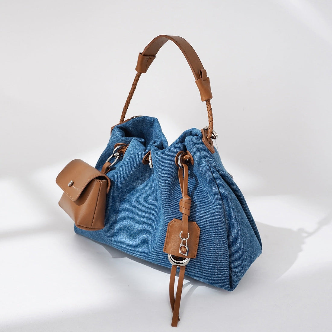 Women’s Genuine Leather Denim Patchwork Hobo Bag | Effortless Urban Elegance