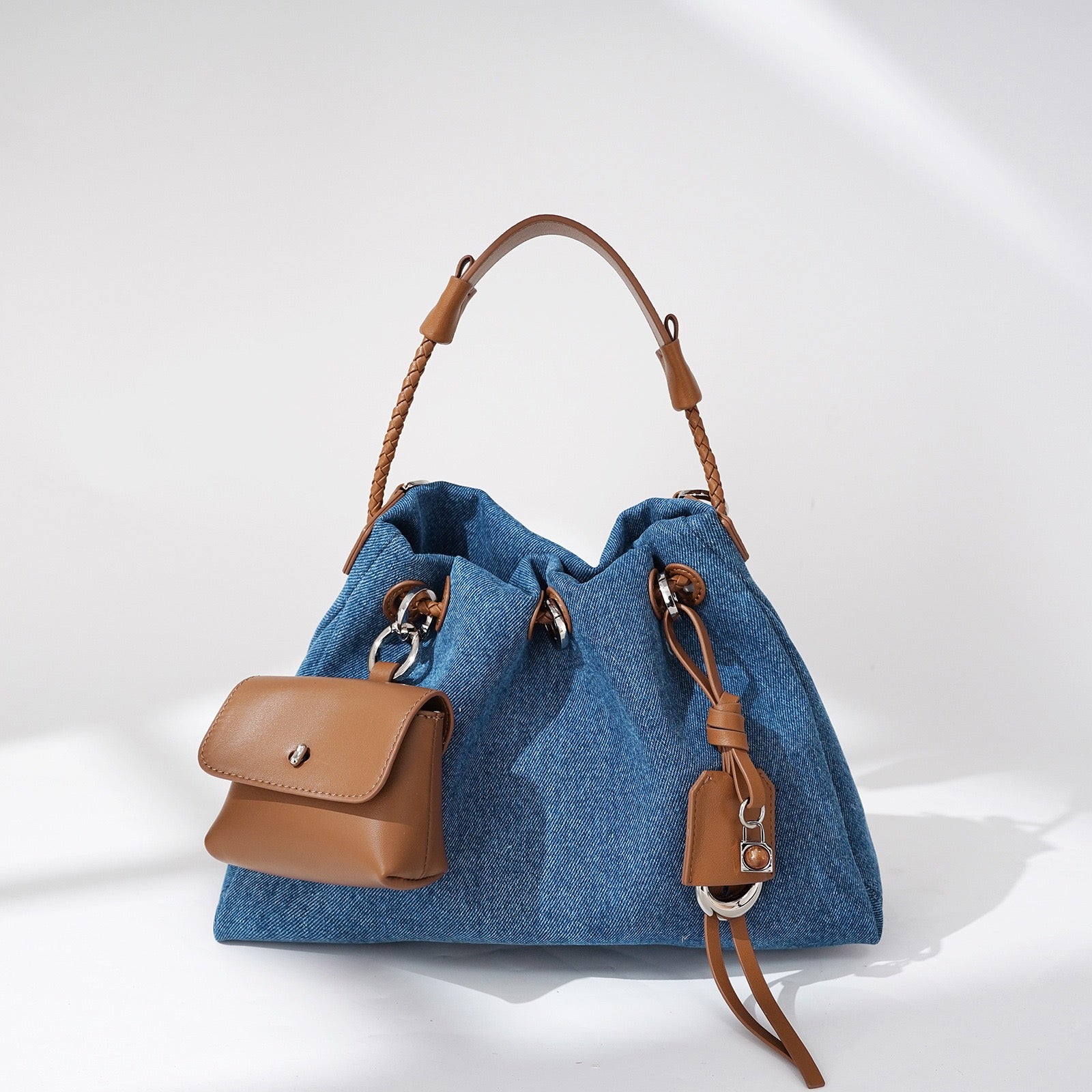 Women’s Genuine Leather Denim Patchwork Hobo Bag | Effortless Urban Elegance
