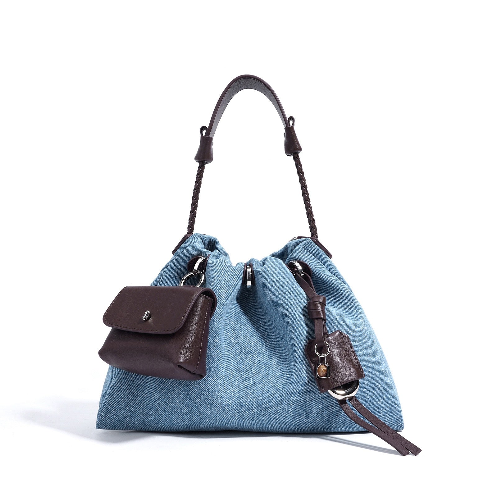 Women’s Genuine Leather Denim Patchwork Hobo Bag | Effortless Urban Elegance