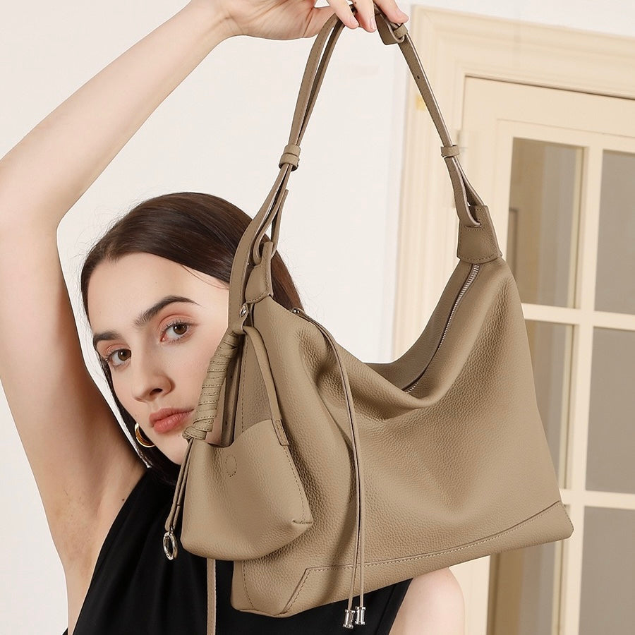 Minimalist Genuine Leather Tote Shoulder Bag | Large Capacity Commuter Elegance