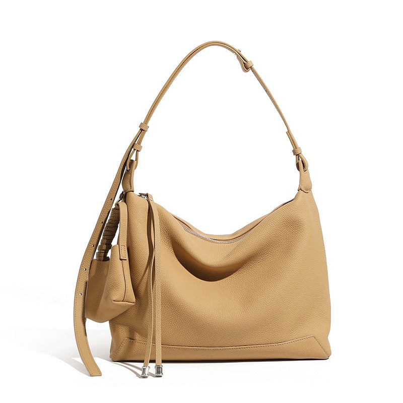 Minimalist Genuine Leather Tote Shoulder Bag | Large Capacity Commuter Elegance