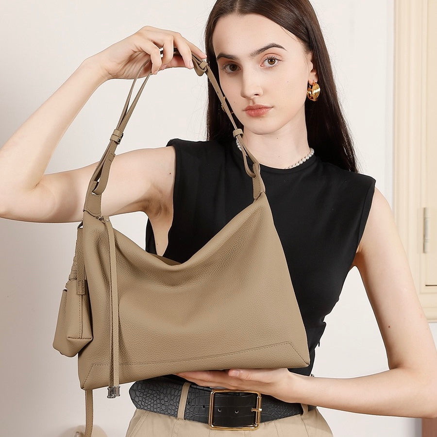 Minimalist Genuine Leather Tote Shoulder Bag | Large Capacity Commuter Elegance