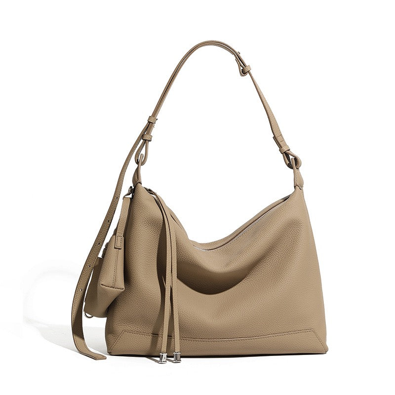 Minimalist Genuine Leather Tote Shoulder Bag | Large Capacity Commuter Elegance