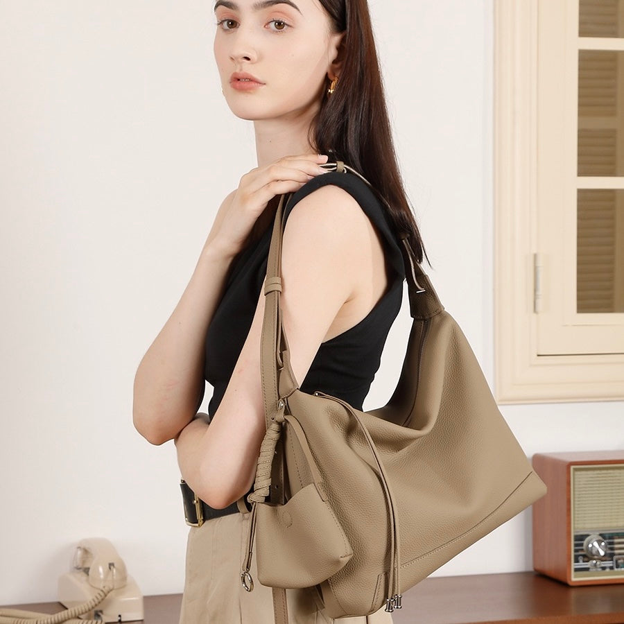 Minimalist Genuine Leather Tote Shoulder Bag | Large Capacity Commuter Elegance