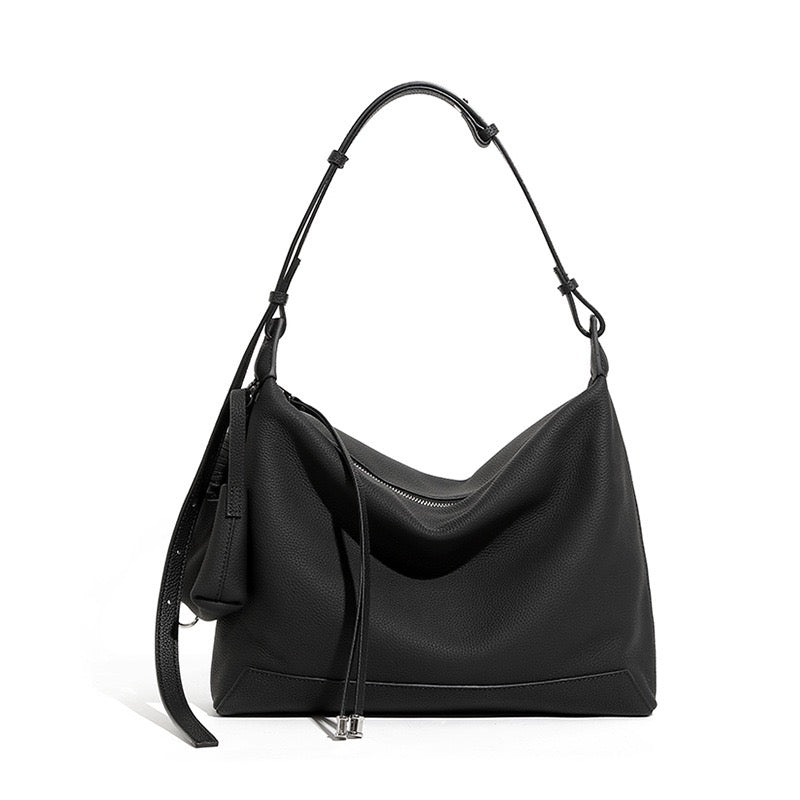Minimalist Genuine Leather Tote Shoulder Bag | Large Capacity Commuter Elegance