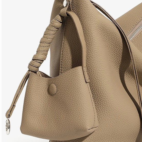 Minimalist Genuine Leather Tote Shoulder Bag | Large Capacity Commuter Elegance