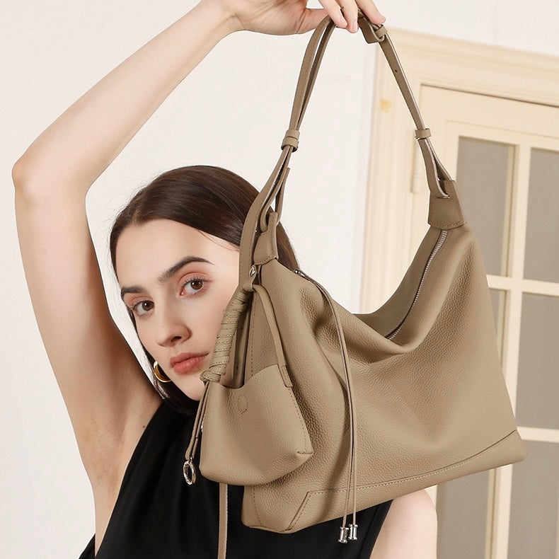 Minimalist Genuine Leather Tote Shoulder Bag | Large Capacity Commuter Elegance