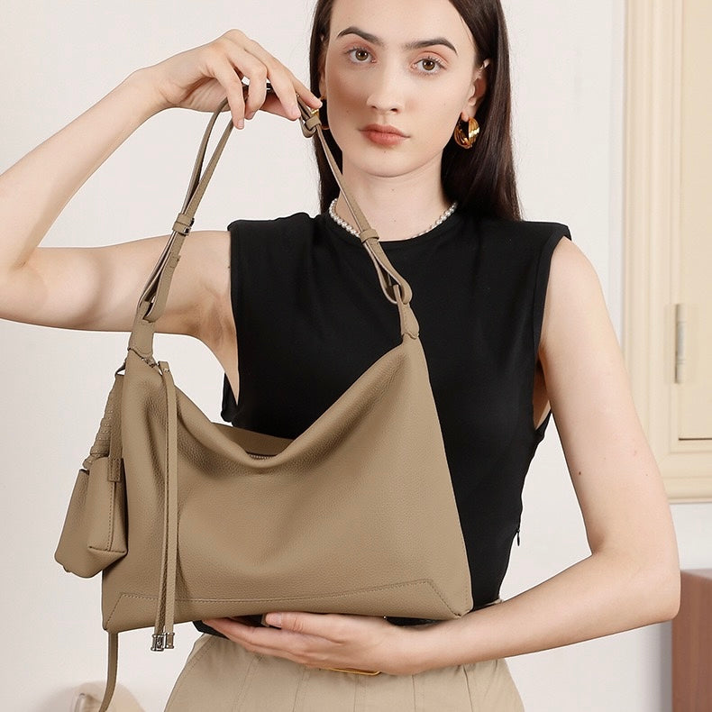 Minimalist Genuine Leather Tote Shoulder Bag | Large Capacity Commuter Elegance