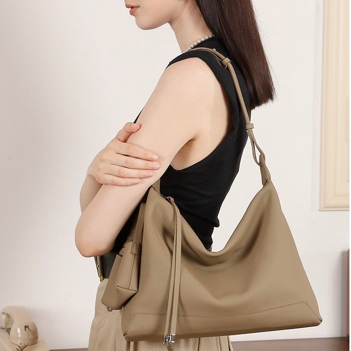 Minimalist Genuine Leather Tote Shoulder Bag | Large Capacity Commuter Elegance