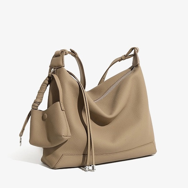 Minimalist Genuine Leather Tote Shoulder Bag | Large Capacity Commuter Elegance