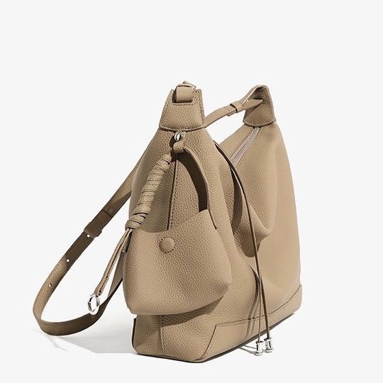 Minimalist Genuine Leather Tote Shoulder Bag | Large Capacity Commuter Elegance