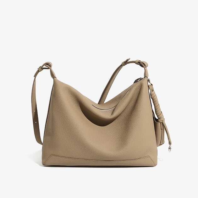 Minimalist Genuine Leather Tote Shoulder Bag | Large Capacity Commuter Elegance