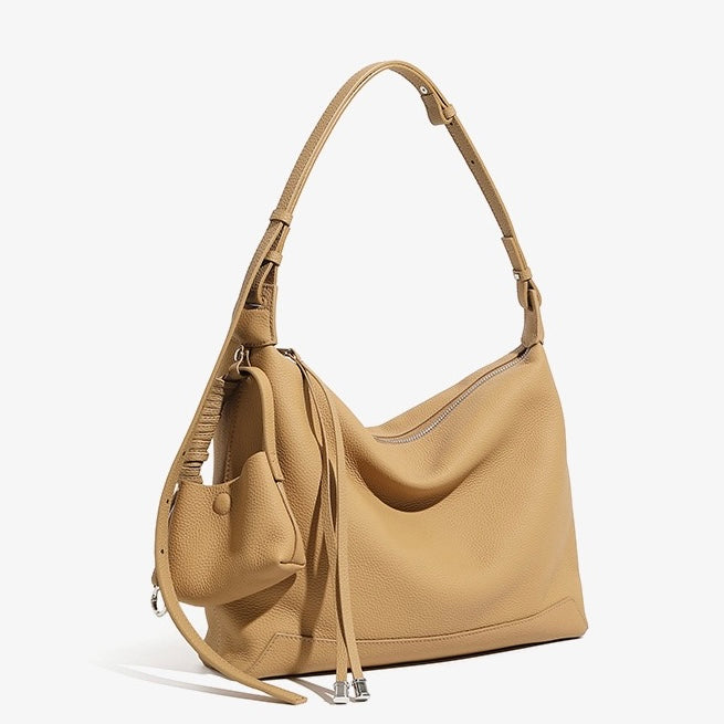 Minimalist Genuine Leather Tote Shoulder Bag | Large Capacity Commuter Elegance