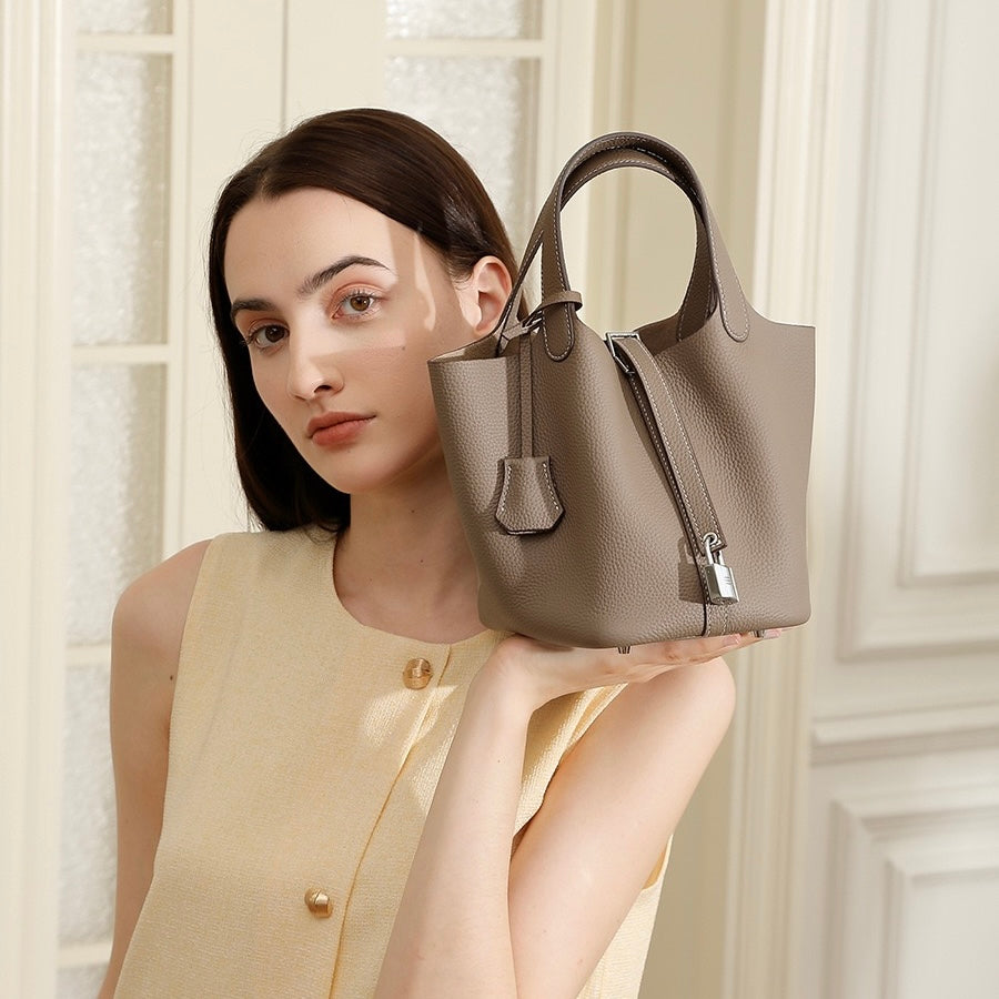 Women’s Genuine Leather Basket Bag | Effortless Silver Buckle Elegance