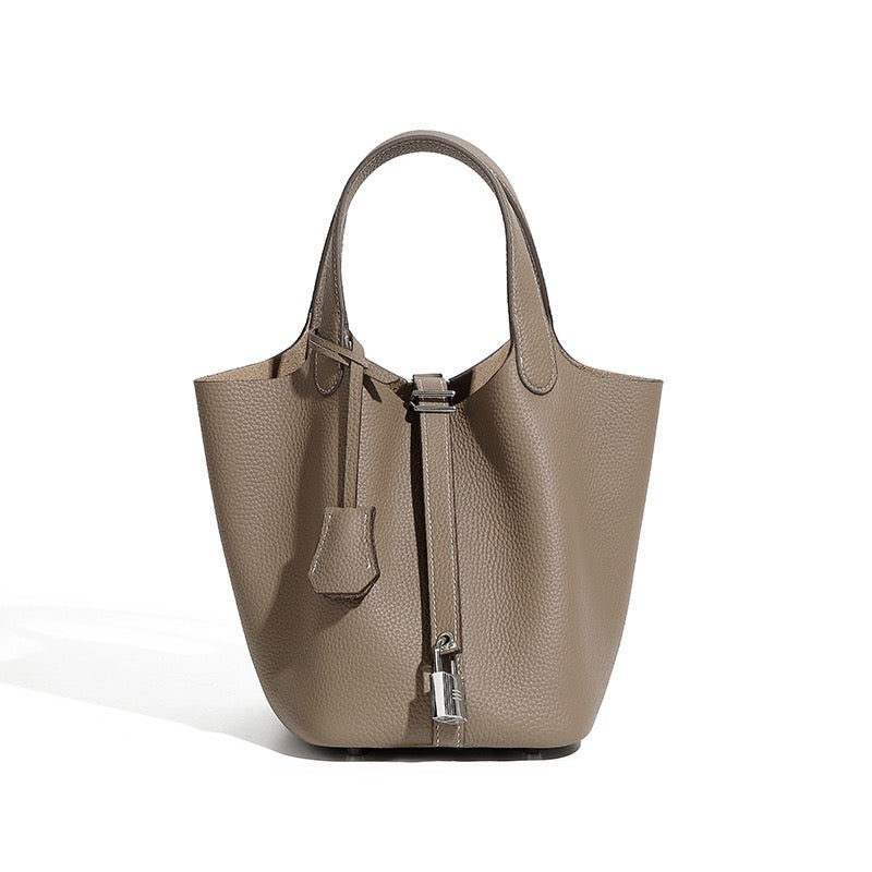 Women’s Genuine Leather Basket Bag | Effortless Silver Buckle Elegance