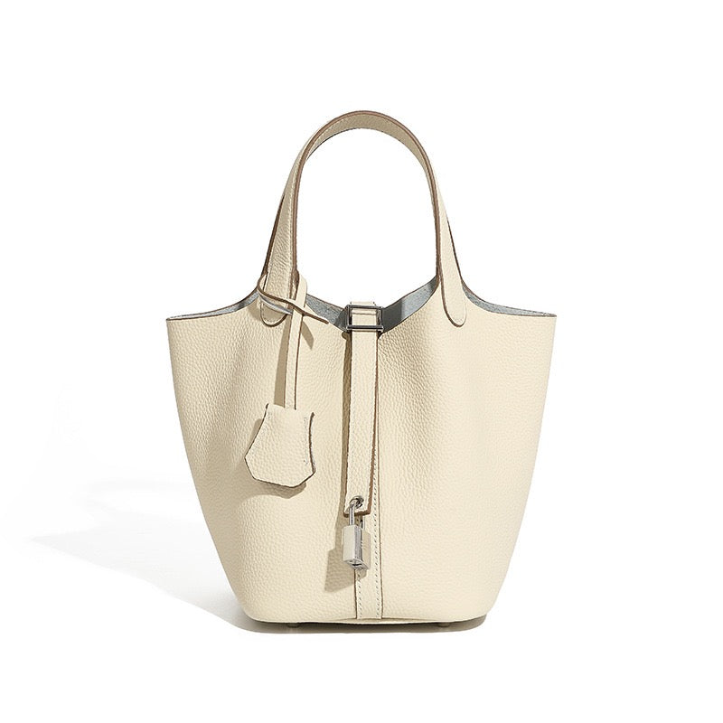 Women’s Genuine Leather Basket Bag | Effortless Silver Buckle Elegance