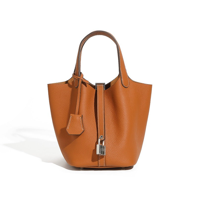 Women’s Genuine Leather Basket Bag | Effortless Silver Buckle Elegance