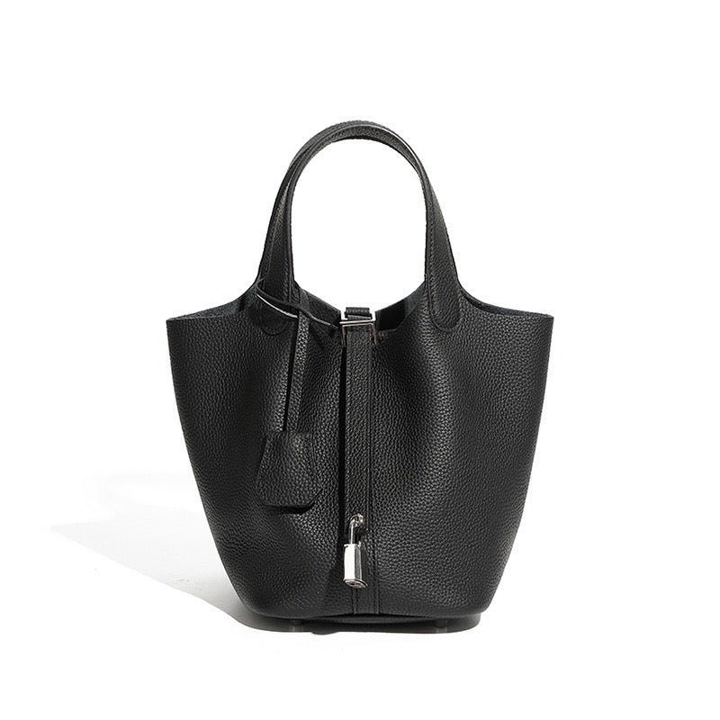 Women’s Genuine Leather Basket Bag | Effortless Silver Buckle Elegance
