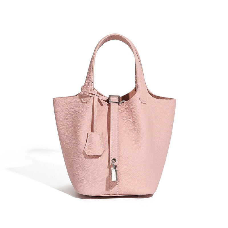Women’s Genuine Leather Basket Bag | Effortless Silver Buckle Elegance