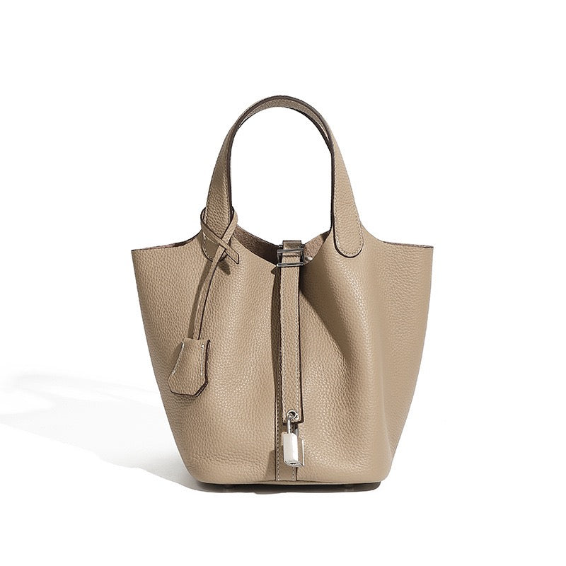 Women’s Genuine Leather Basket Bag | Effortless Silver Buckle Elegance