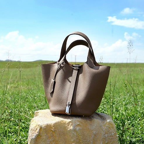 Women’s Genuine Leather Basket Bag | Effortless Silver Buckle Elegance