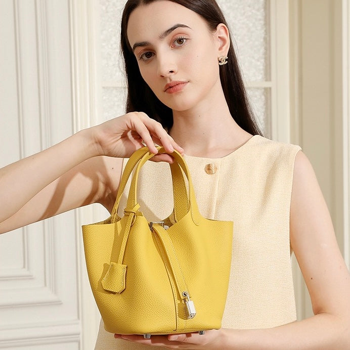 Women’s Genuine Leather Basket Bag | Effortless Silver Buckle Elegance