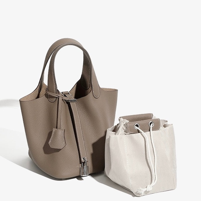 Women’s Genuine Leather Basket Bag | Effortless Silver Buckle Elegance
