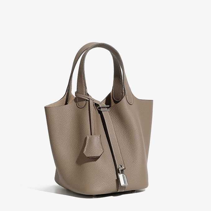 Women’s Genuine Leather Basket Bag | Effortless Silver Buckle Elegance