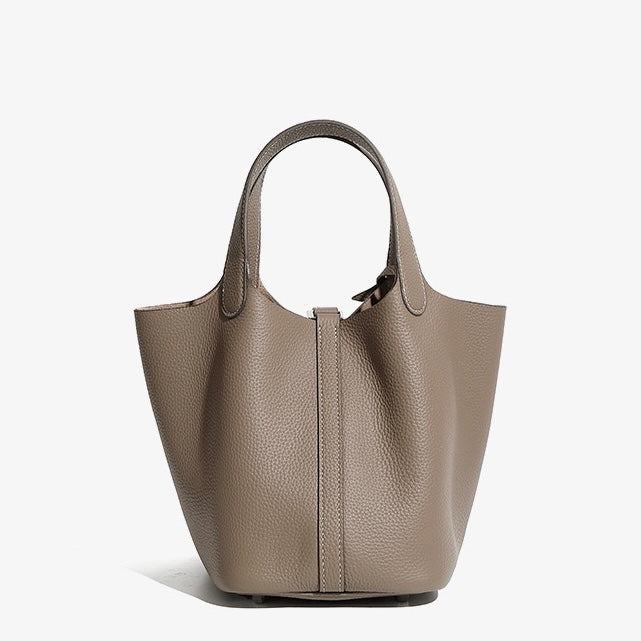 Women’s Genuine Leather Basket Bag | Effortless Silver Buckle Elegance