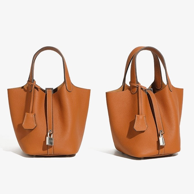 Women’s Genuine Leather Basket Bag | Effortless Silver Buckle Elegance
