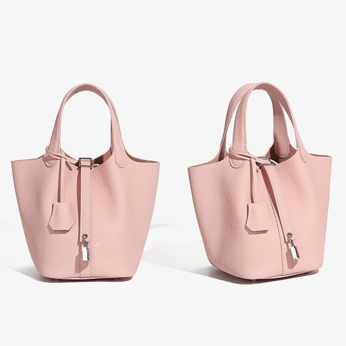 Women’s Genuine Leather Basket Bag | Effortless Silver Buckle Elegance