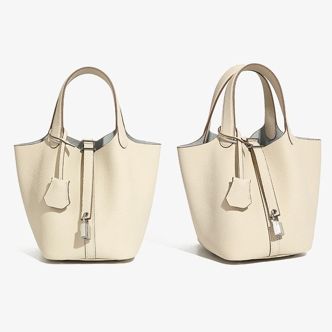 Women’s Genuine Leather Basket Bag | Effortless Silver Buckle Elegance