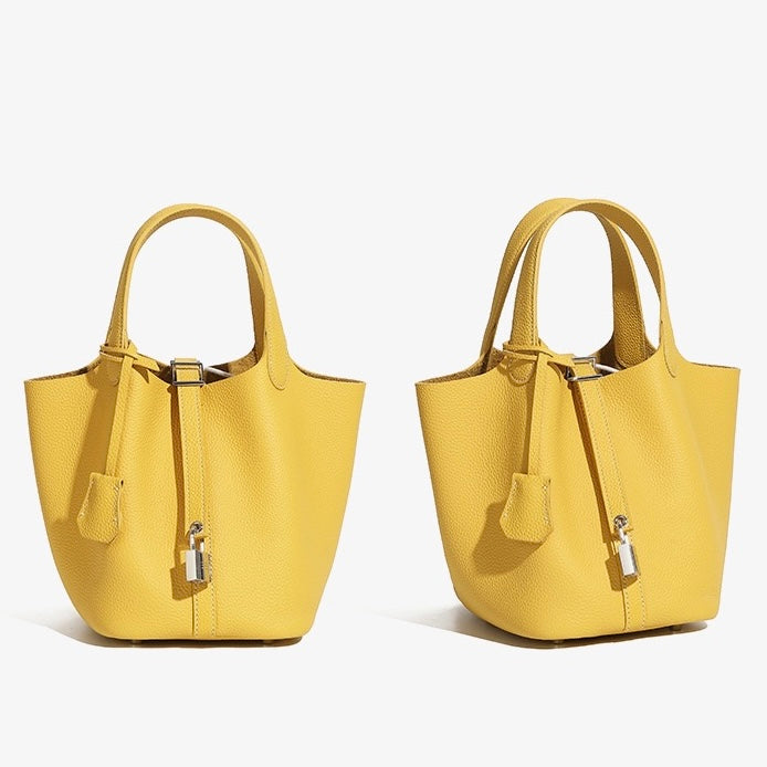 Women’s Genuine Leather Basket Bag | Effortless Silver Buckle Elegance