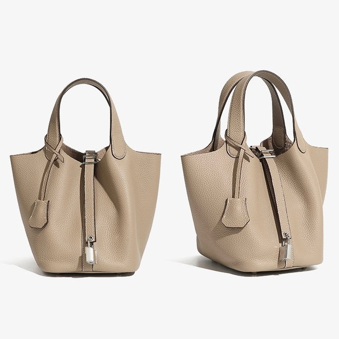 Women’s Genuine Leather Basket Bag | Effortless Silver Buckle Elegance