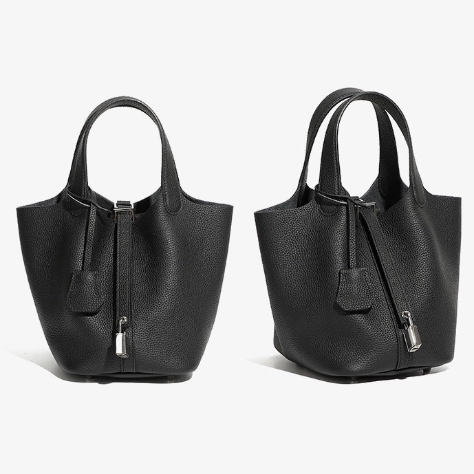 Women’s Genuine Leather Basket Bag | Effortless Silver Buckle Elegance
