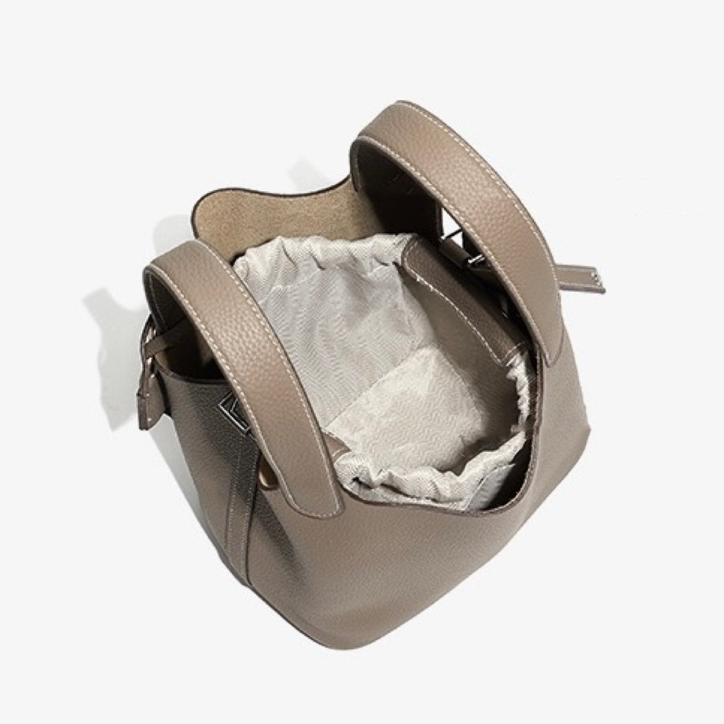 Women’s Genuine Leather Basket Bag | Effortless Silver Buckle Elegance