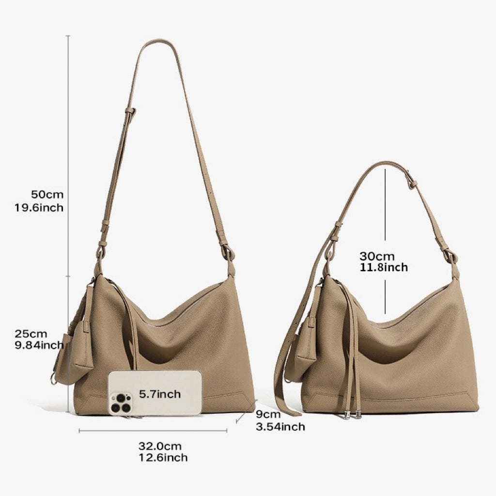 Minimalist Genuine Leather Tote Shoulder Bag | Large Capacity Commuter Elegance