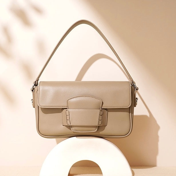 Women’s Genuine Leather Shoulder Bag | Minimalist Square Flap Elegance