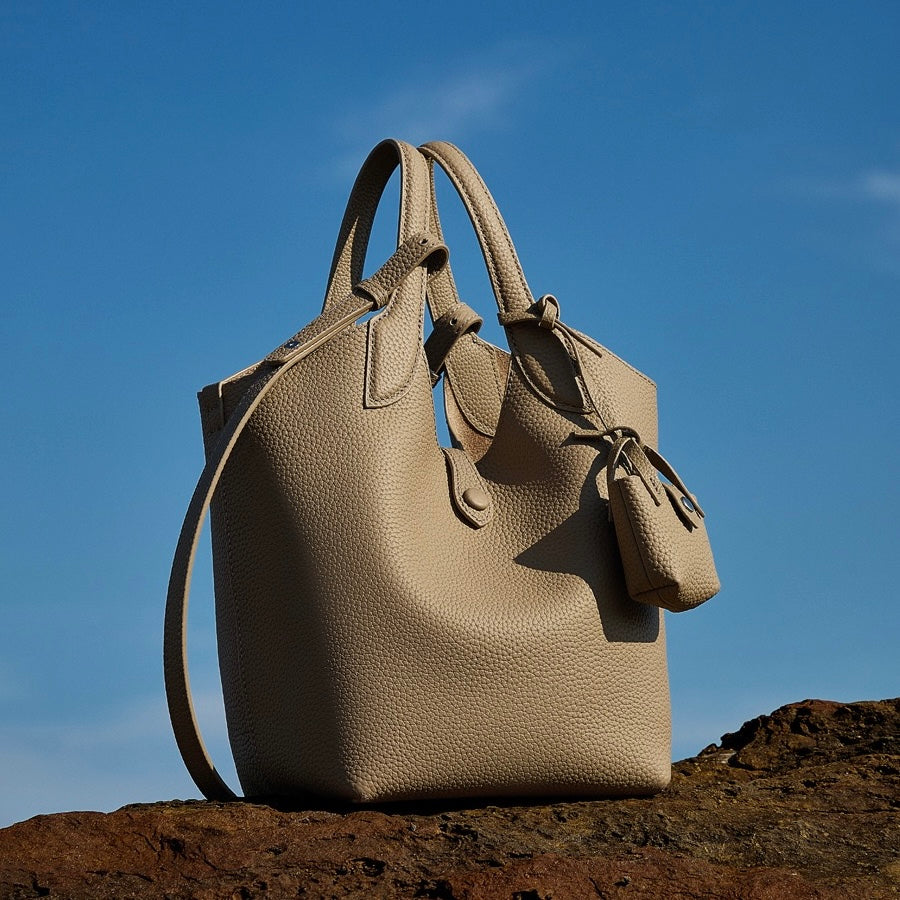 Women’s Pebbled Leather Bucket Bag | Effortless Elegance With Mini Pouch