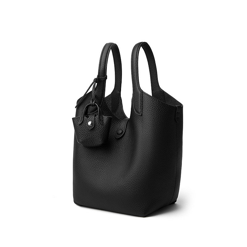 Women’s Pebbled Leather Bucket Bag | Effortless Elegance With Mini Pouch