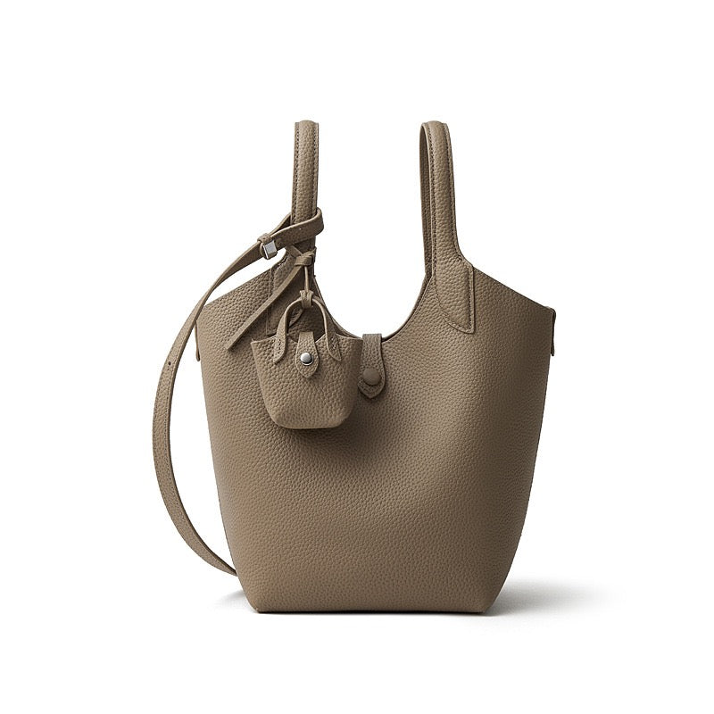 Women’s Pebbled Leather Bucket Bag | Effortless Elegance With Mini Pouch