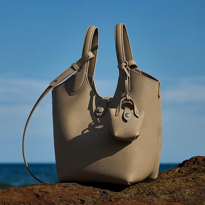 Women’s Pebbled Leather Bucket Bag | Effortless Elegance With Mini Pouch