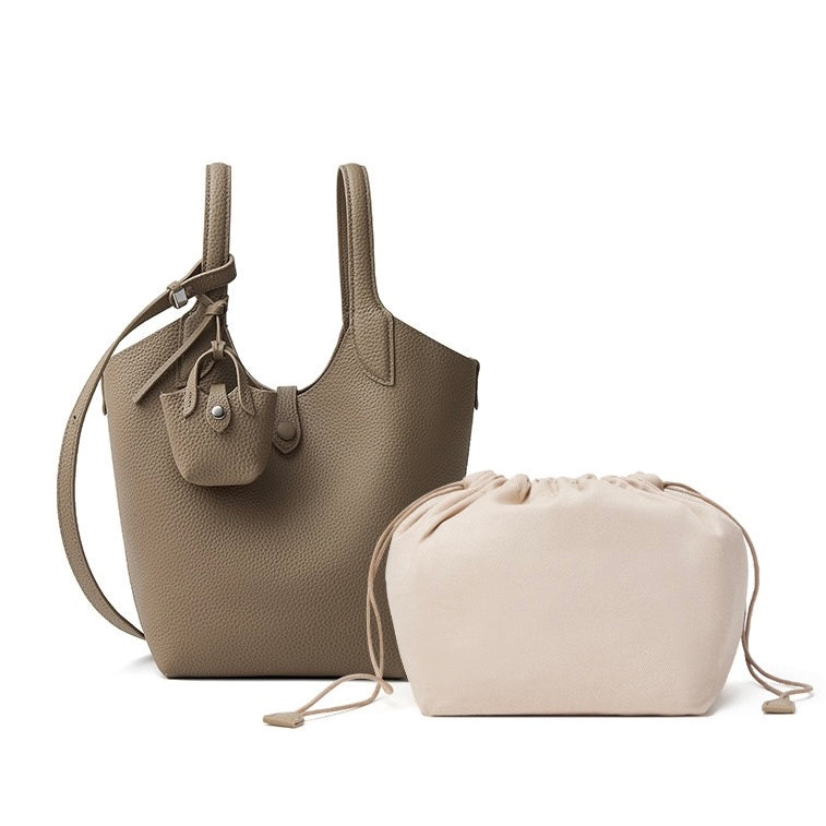 Women’s Pebbled Leather Bucket Bag | Effortless Elegance With Mini Pouch