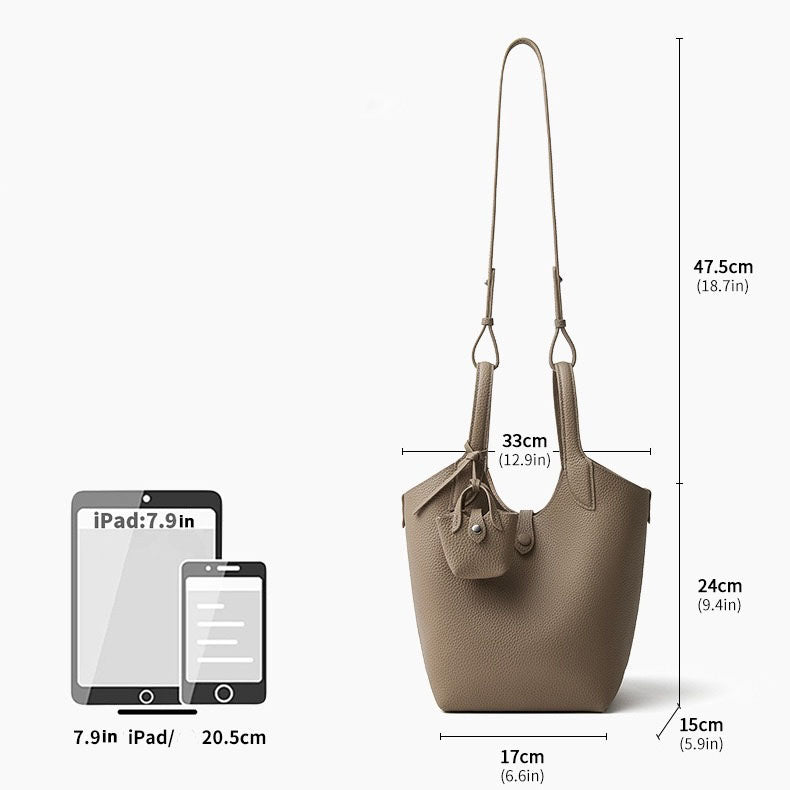 Women’s Pebbled Leather Bucket Bag | Effortless Elegance With Mini Pouch