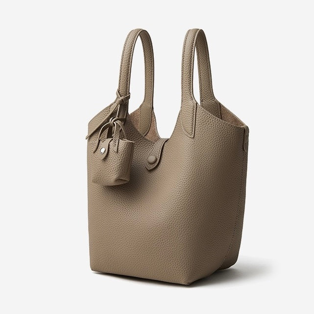 Women’s Pebbled Leather Bucket Bag | Effortless Elegance With Mini Pouch
