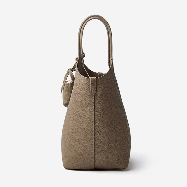 Women’s Pebbled Leather Bucket Bag | Effortless Elegance With Mini Pouch