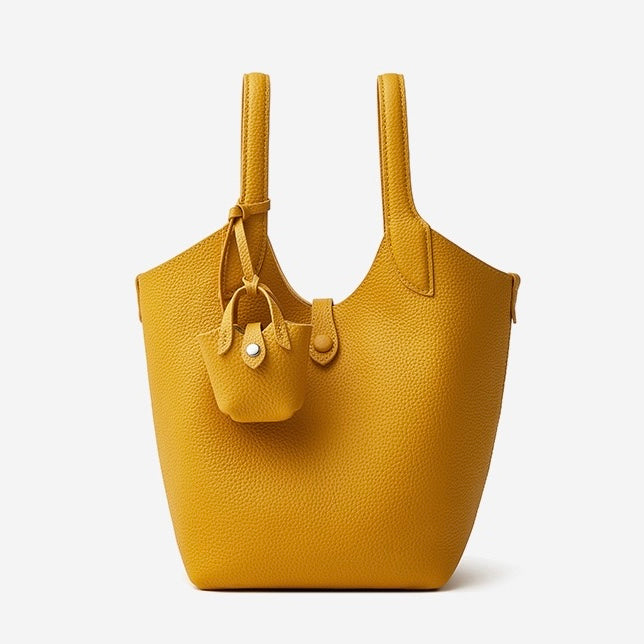 Women’s Pebbled Leather Bucket Bag | Effortless Elegance With Mini Pouch